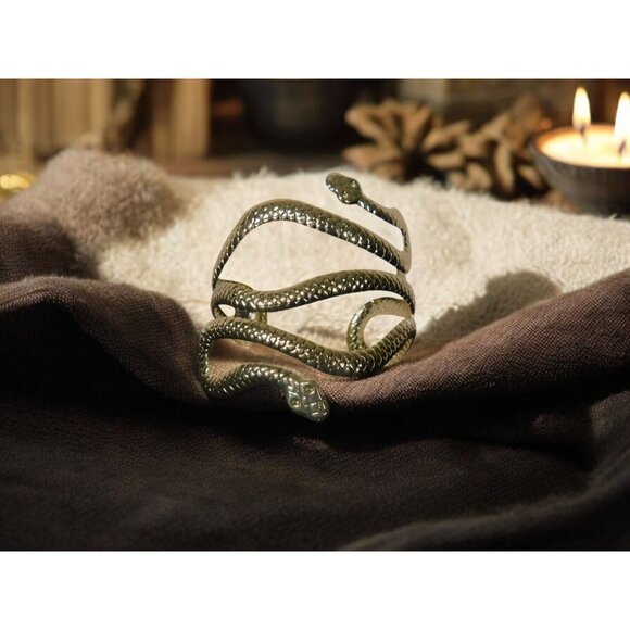 Boho Gold Snake Arm Cuff Witchy Zinc Alloy Statement Bracelet Unique Design - Picture 3 of 7